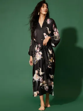 Garden Crane Black Kimono Robe | Buy Online Now