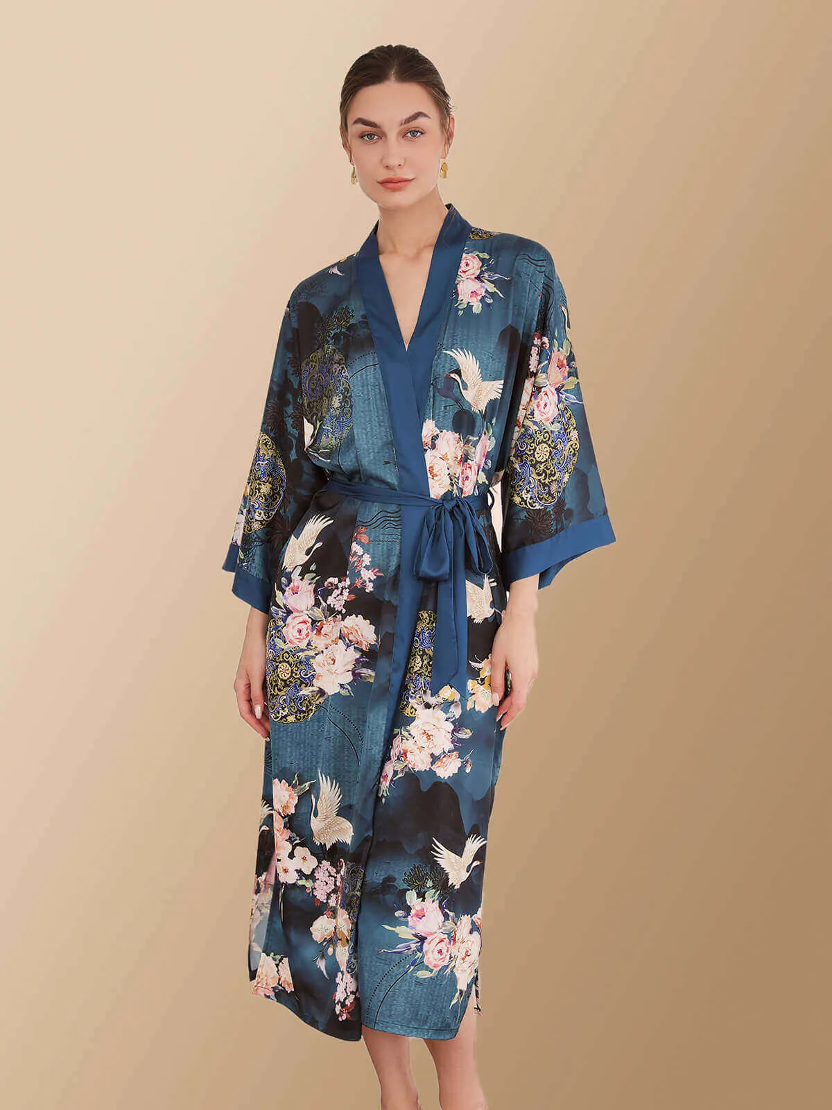 Garden Crane Blue Kimono Robe - Buy Online