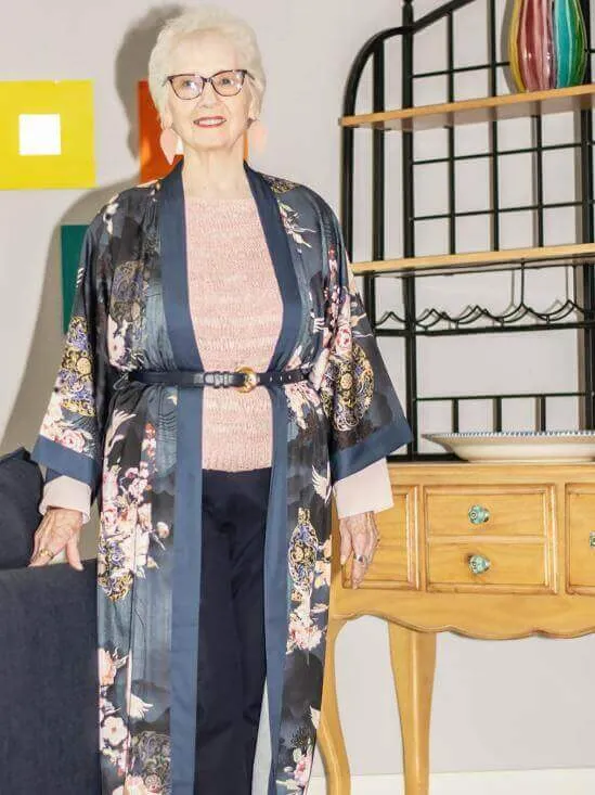 Garden Crane Blue Kimono Robe - Buy Online