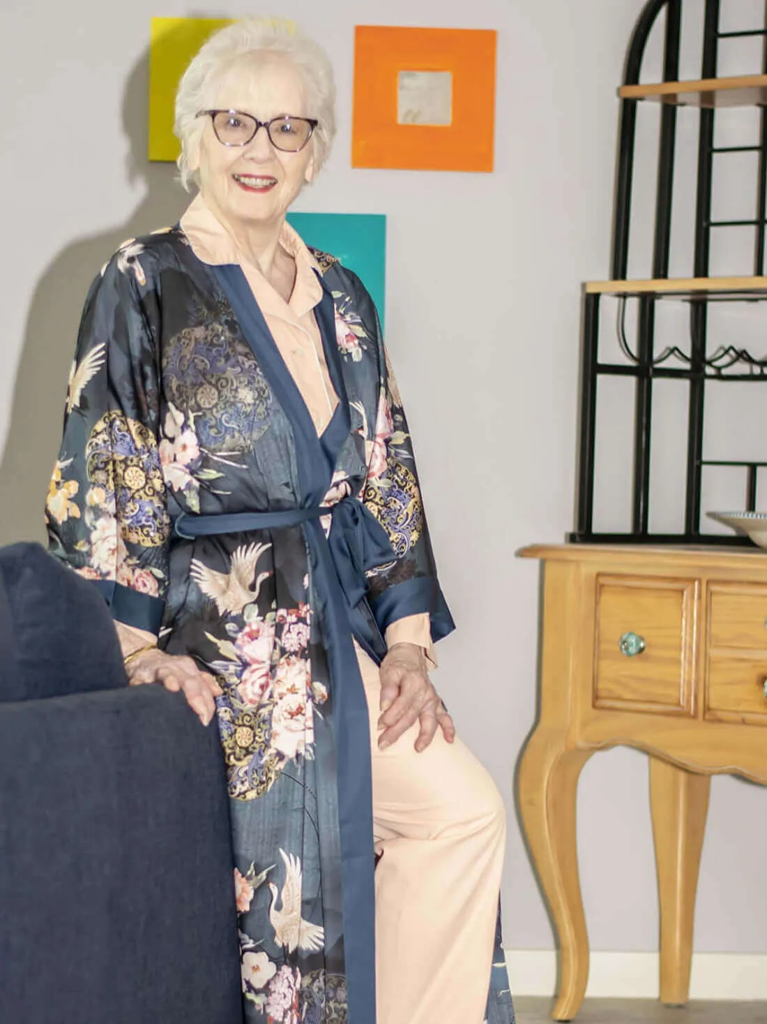 Garden Crane Blue Kimono Robe - Buy Online