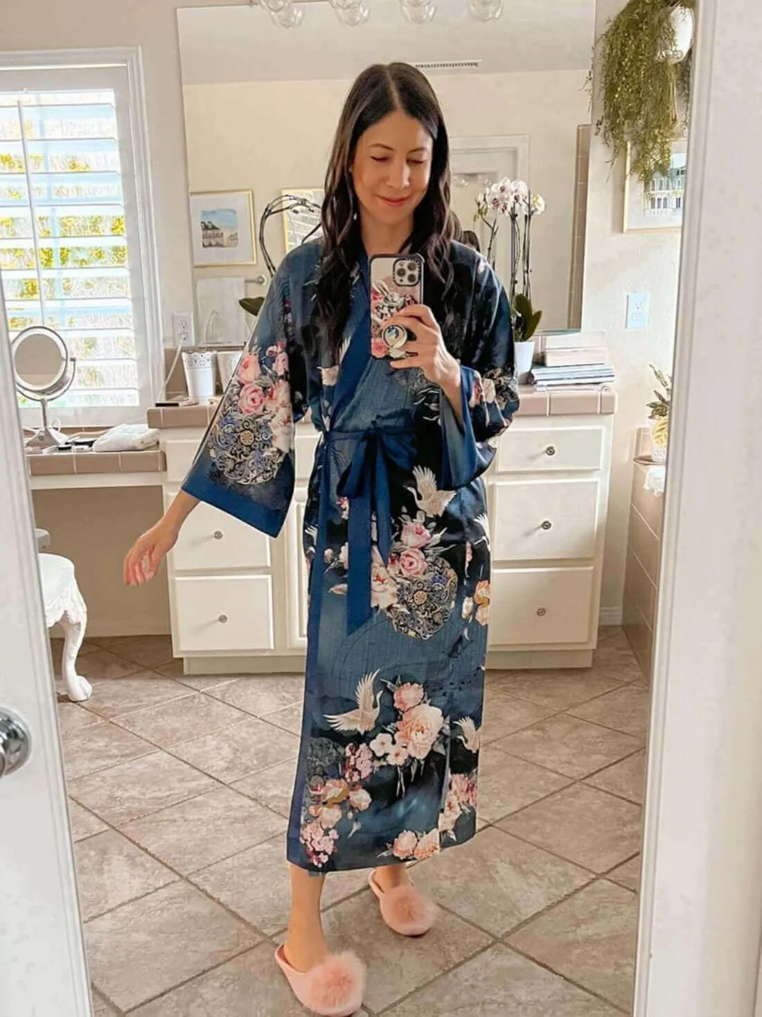 Garden Crane Blue Kimono Robe - Buy Online