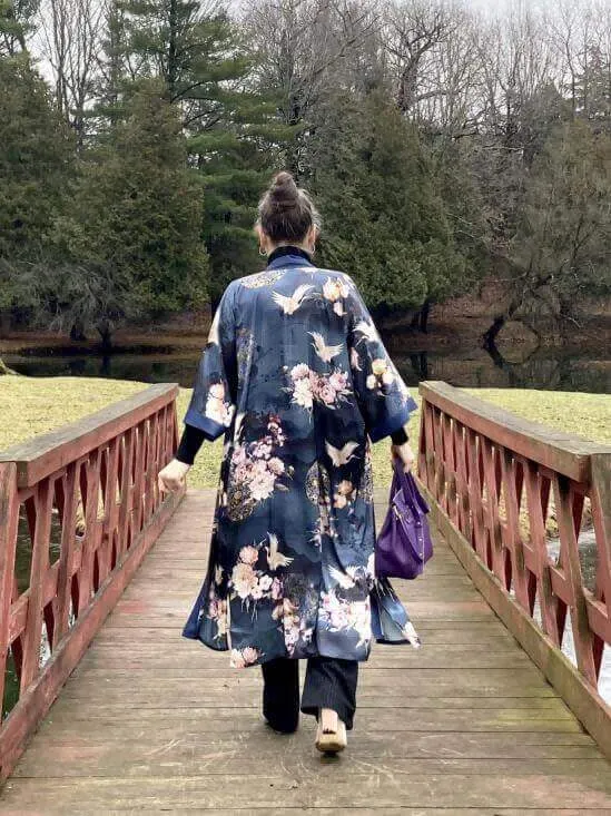 Garden Crane Blue Kimono Robe - Buy Online