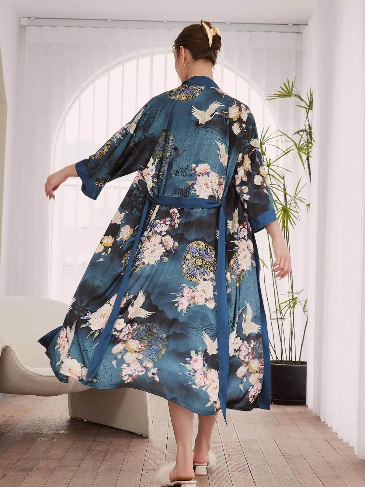 Garden Crane Blue Kimono Robe - Buy Online