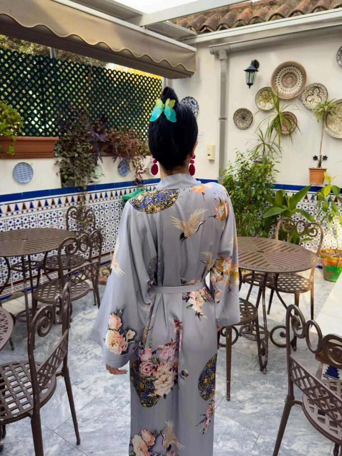 Garden Crane Gray Kimono Robe - Shop Now