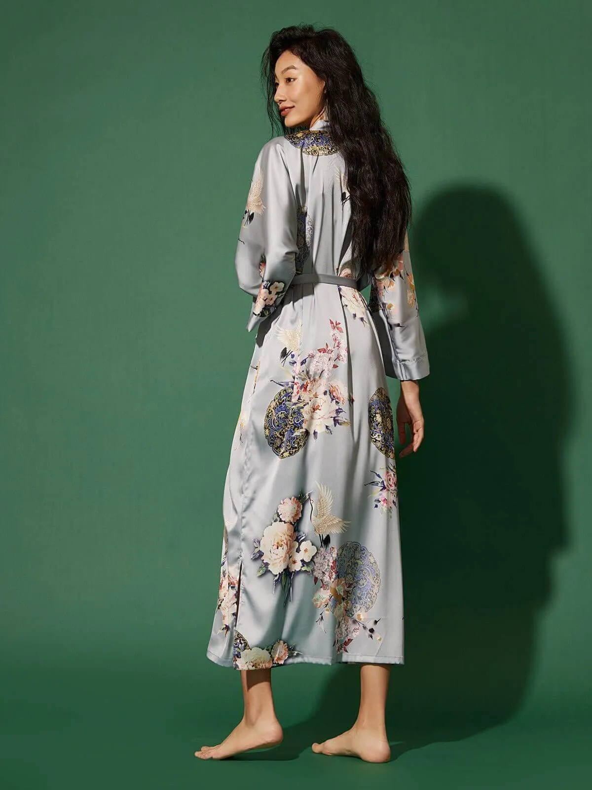 Garden Crane Gray Kimono Robe - Shop Now