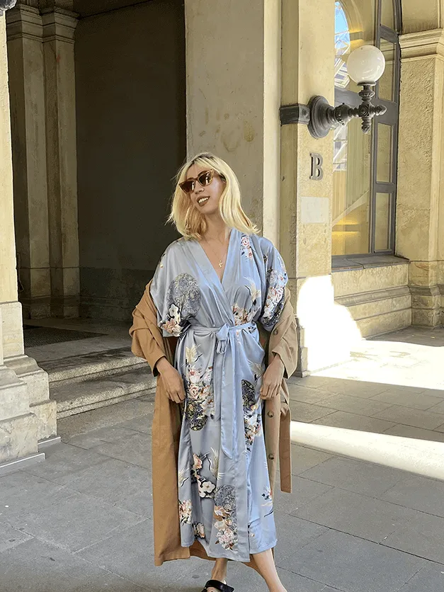 Garden Crane Gray Kimono Robe - Shop Now