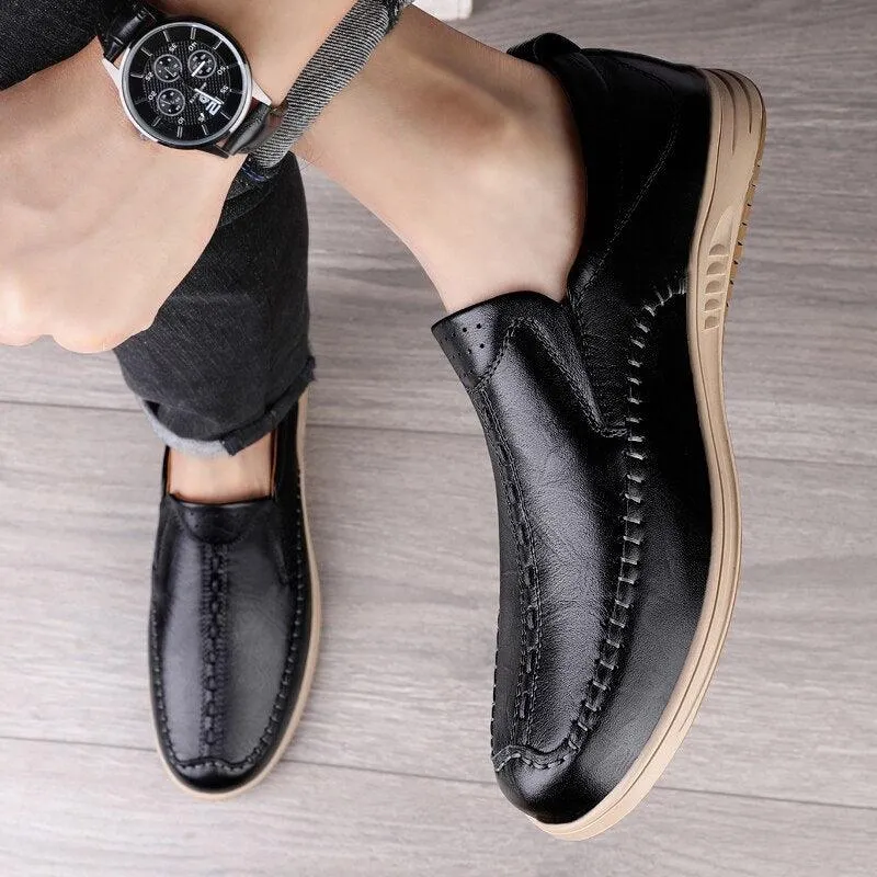 GO159 Men's Leather Loafers: Fashionable Outdoor Flats Shoes