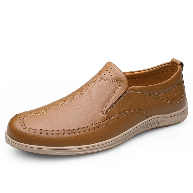 GO159 Men's Leather Loafers: Fashionable Outdoor Flats Shoes