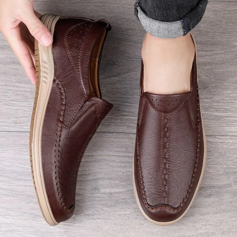 GO159 Men's Leather Loafers: Fashionable Outdoor Flats Shoes