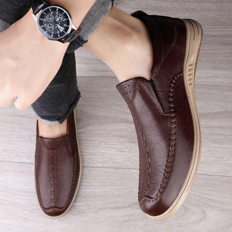 GO159 Men's Leather Loafers: Fashionable Outdoor Flats Shoes