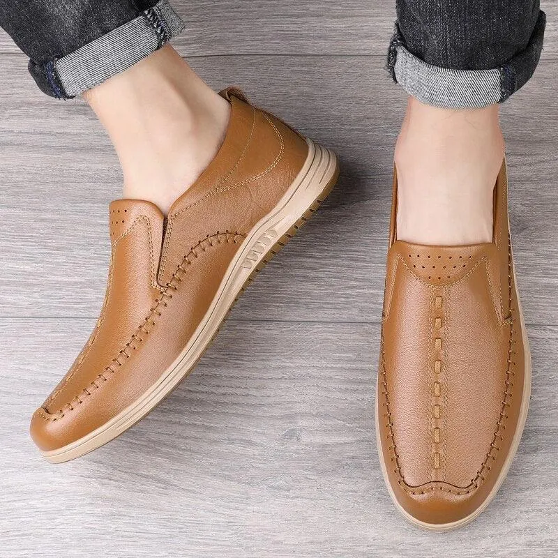 GO159 Men's Leather Loafers: Fashionable Outdoor Flats Shoes