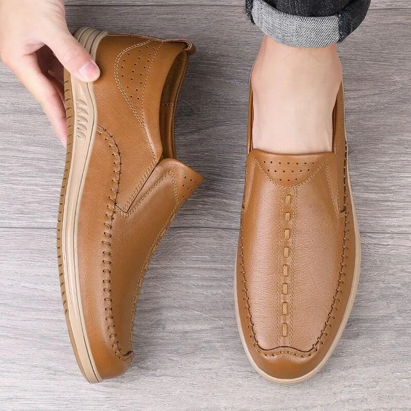 GO159 Men's Leather Loafers: Fashionable Outdoor Flats Shoes