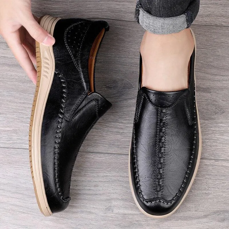 GO159 Men's Leather Loafers: Fashionable Outdoor Flats Shoes