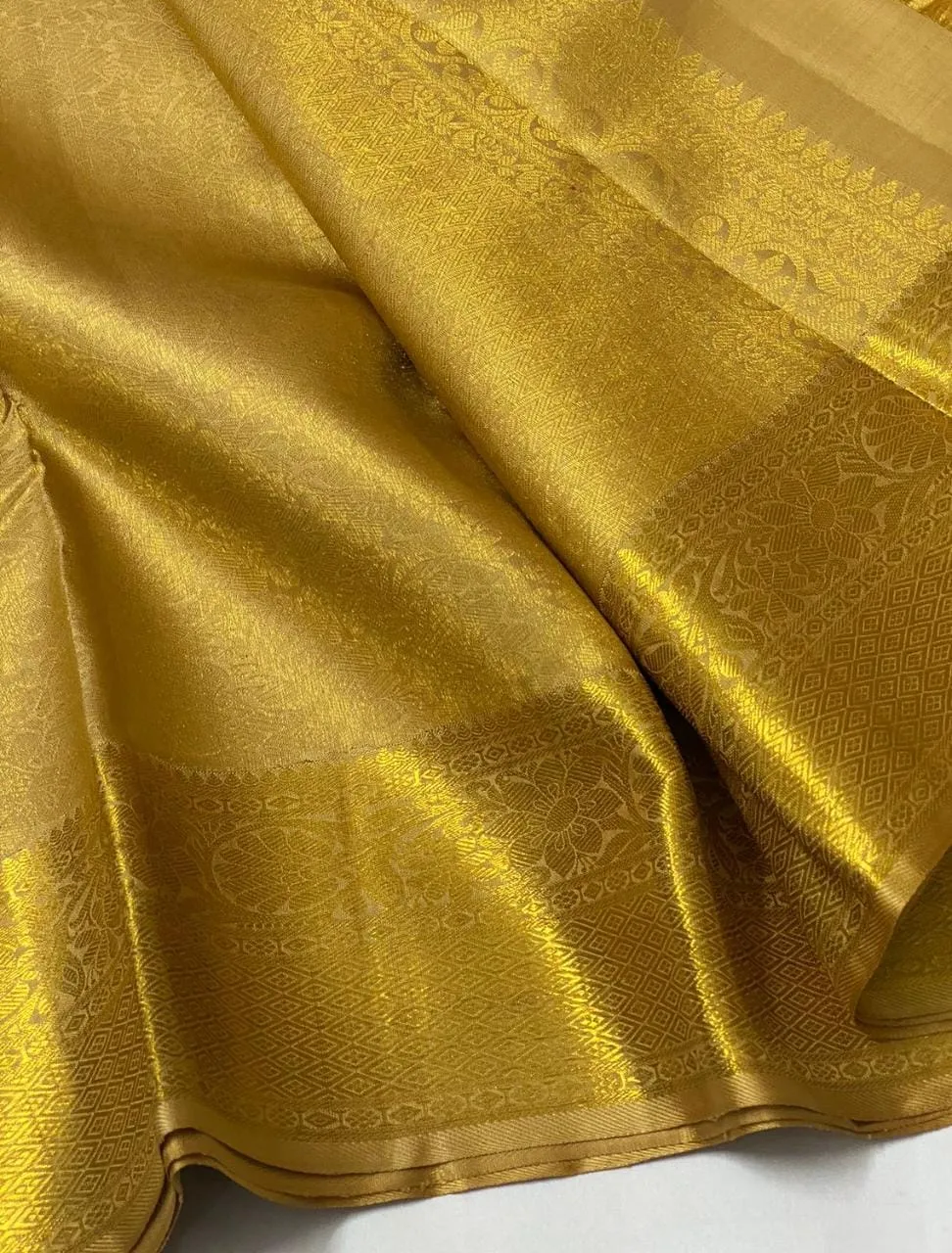 Golden Kanjivaram Bridal Silk Saree for Women - PRIYA001GKS by Vyshali