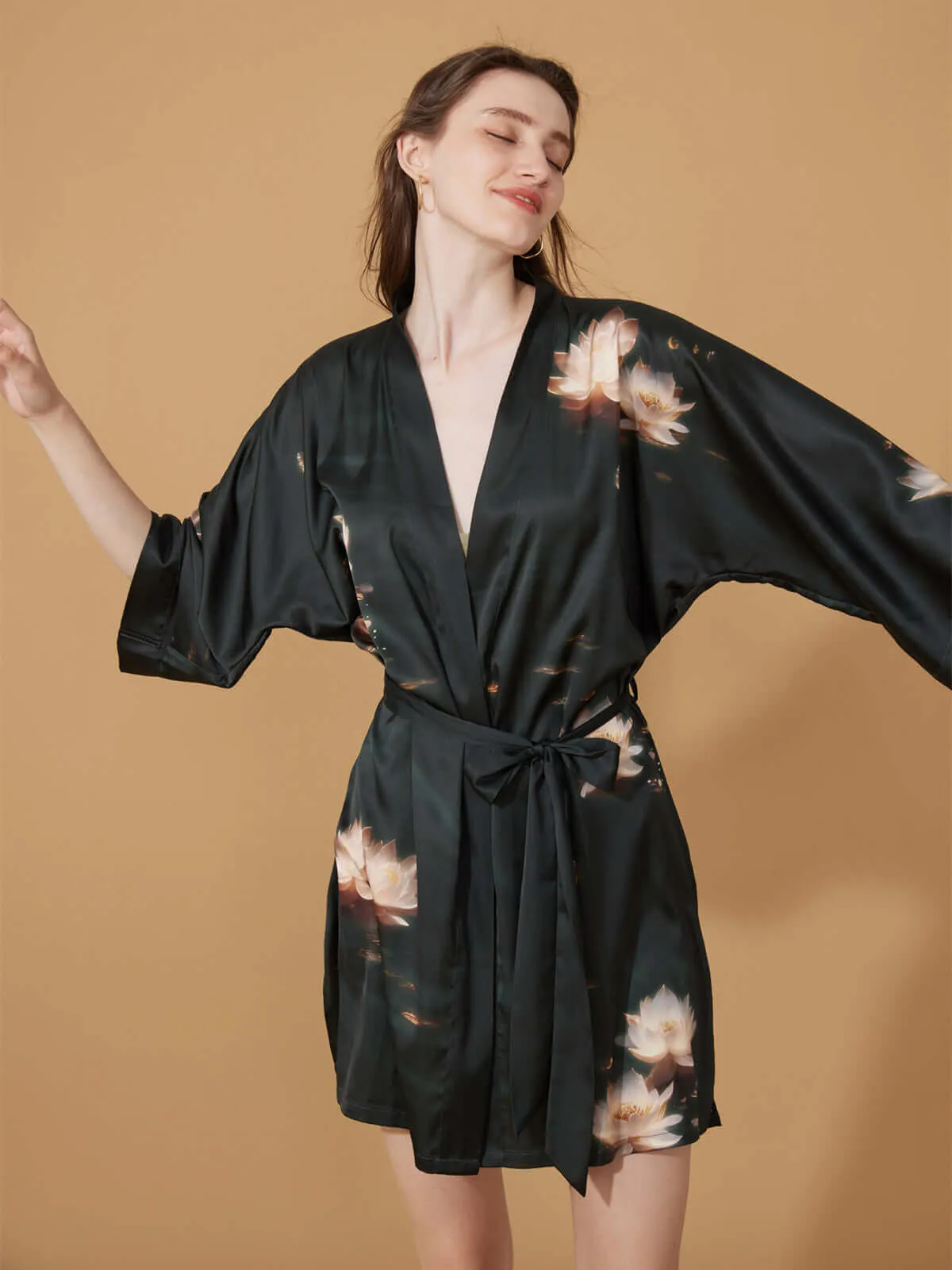 Golden Lotus Short Kimono Robe - Top Result