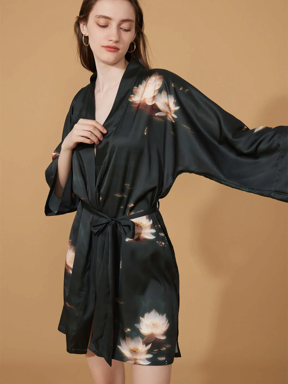 Golden Lotus Short Kimono Robe - Top Result