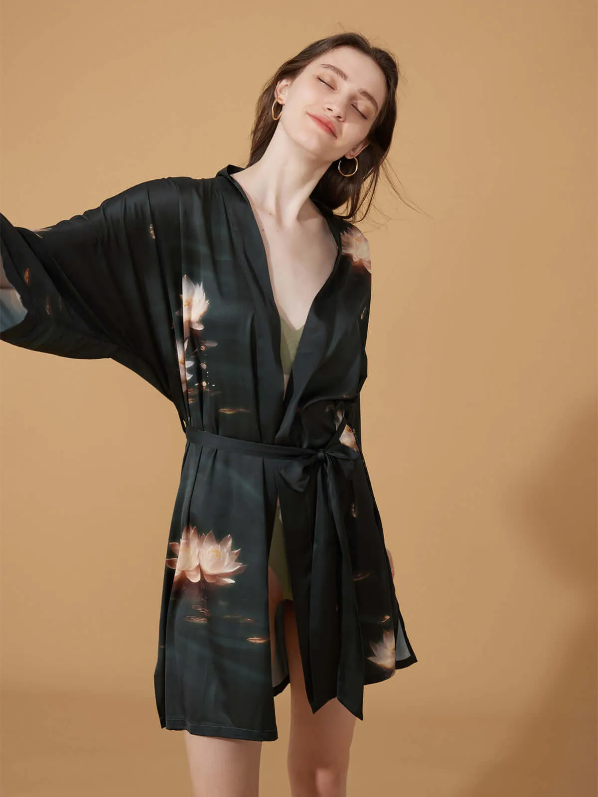 Golden Lotus Short Kimono Robe - Top Result