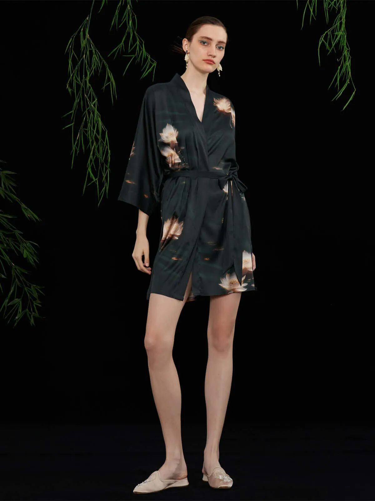 Golden Lotus Short Kimono Robe - Top Result