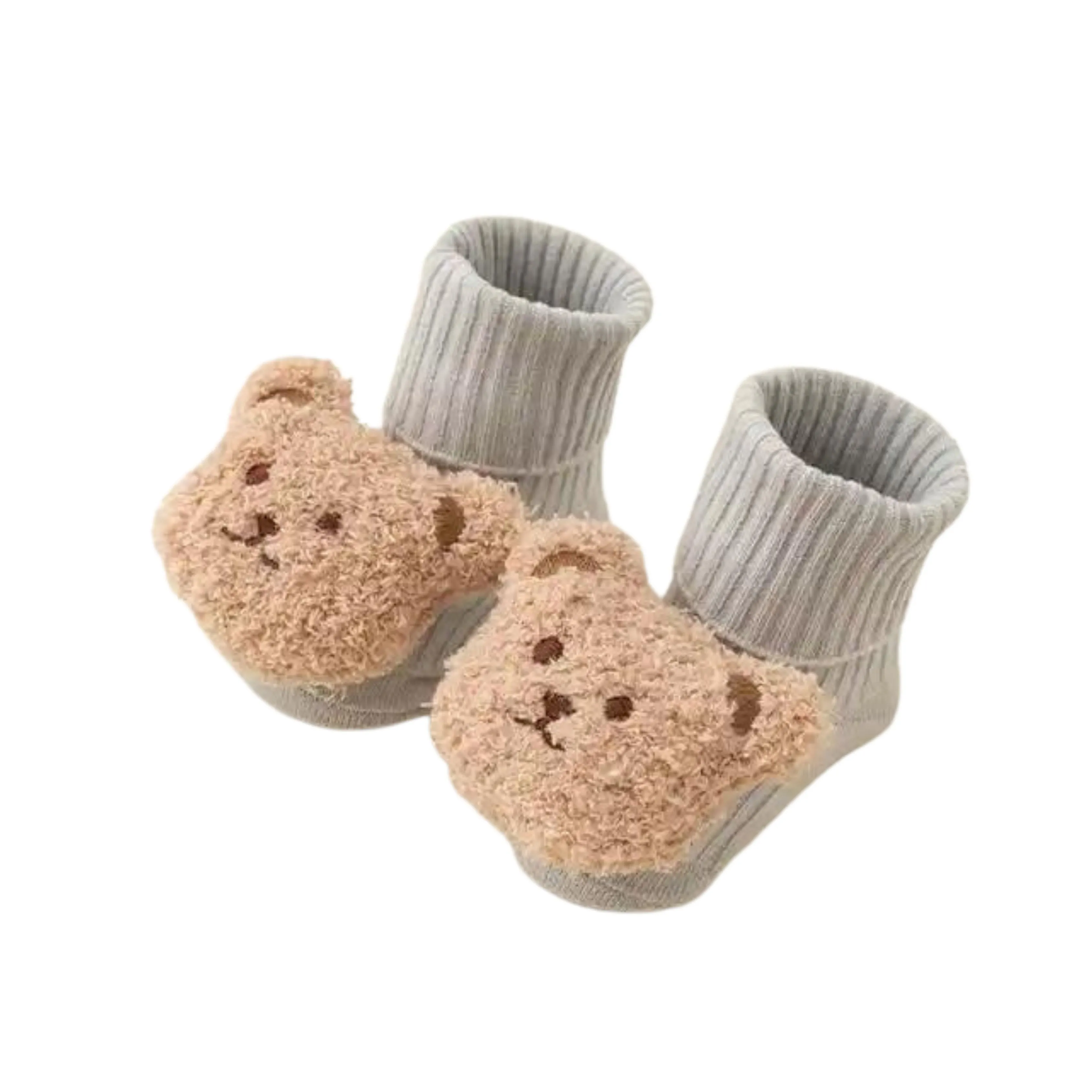 Gray Daisy 3D Baby Floor Socks with Anti-Slip Grip