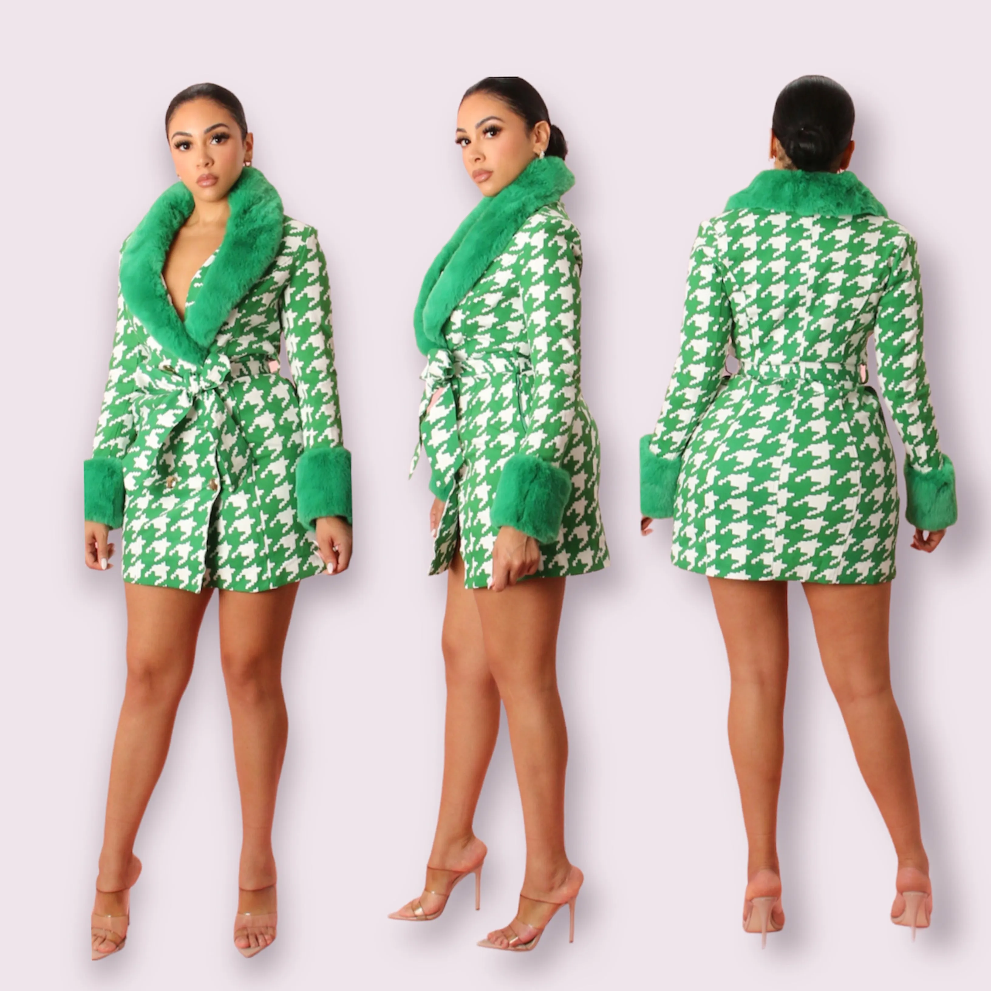 Green Hound Print Dress/Coat