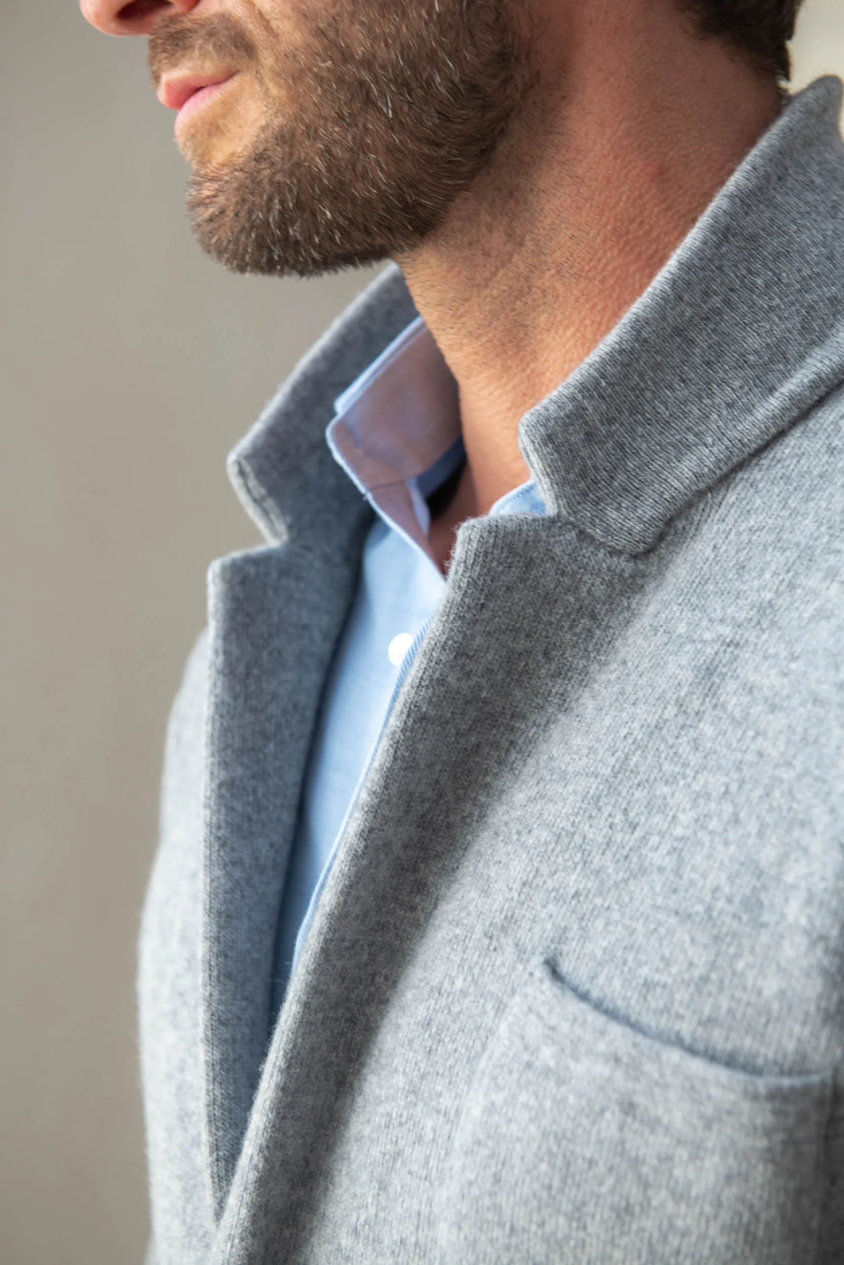 Grey Knitted Jacket – Wool And Cashmere – Made in Italy