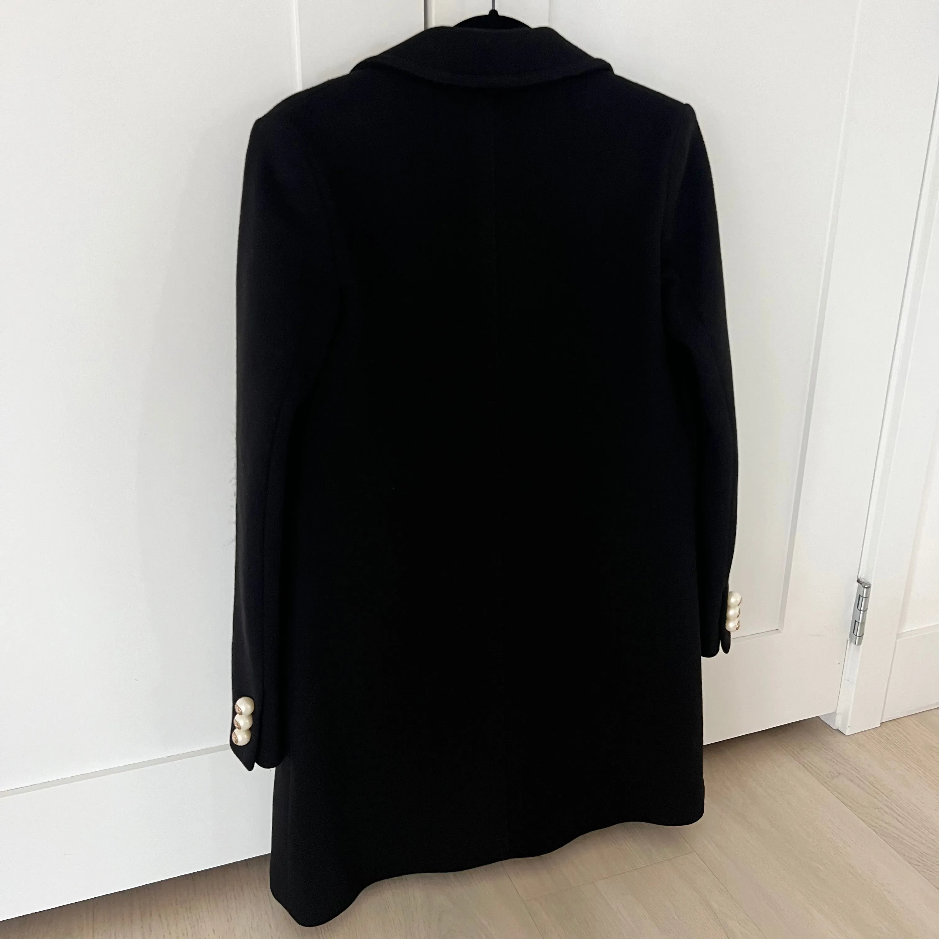 Gucci Black Wool Long Coat with Pearl Button Front