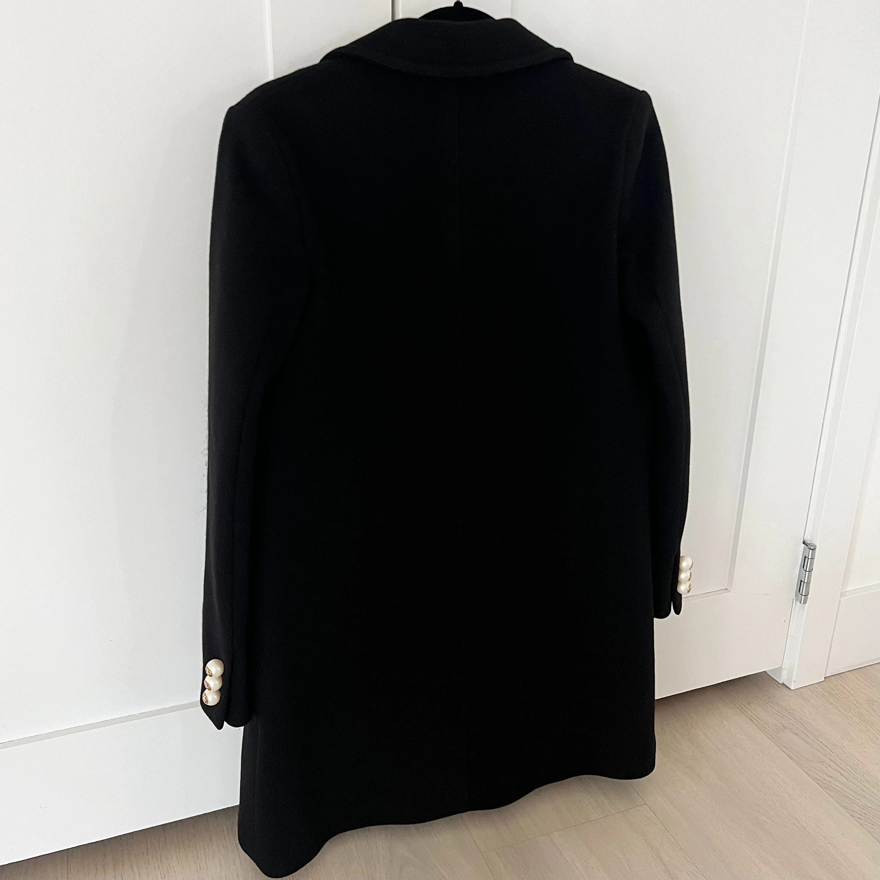 Gucci Black Wool Long Coat with Pearl Button Front