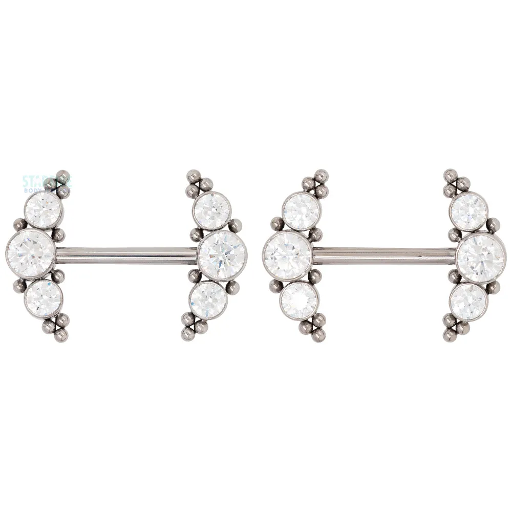 HC11T-20 'Haute Couture' Side Set Faceted Gem Nipple Barbells - pair