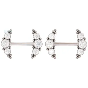 HC11T-20 'Haute Couture' Side Set Faceted Gem Nipple Barbells - pair