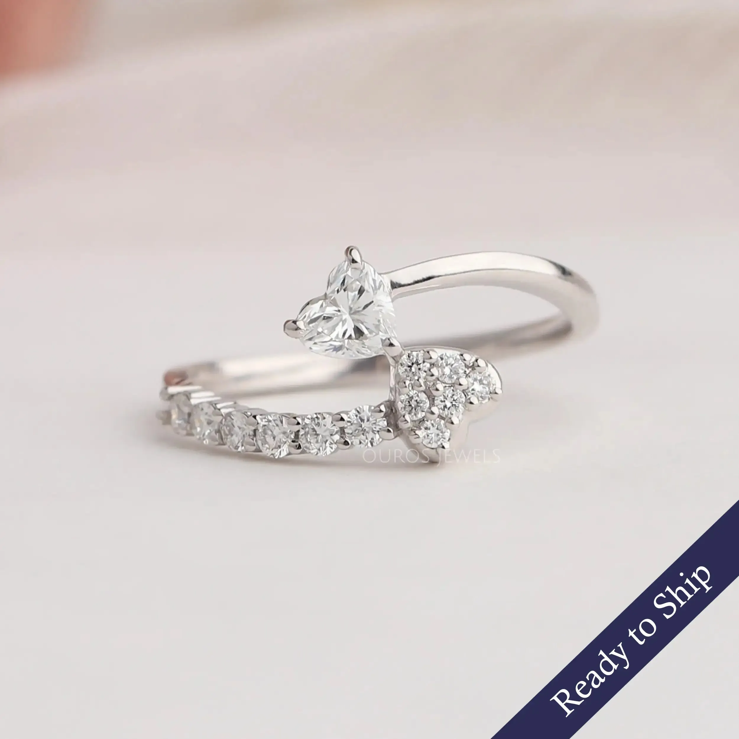 Heart Diamond  Bypass Set  Dainty  Ring