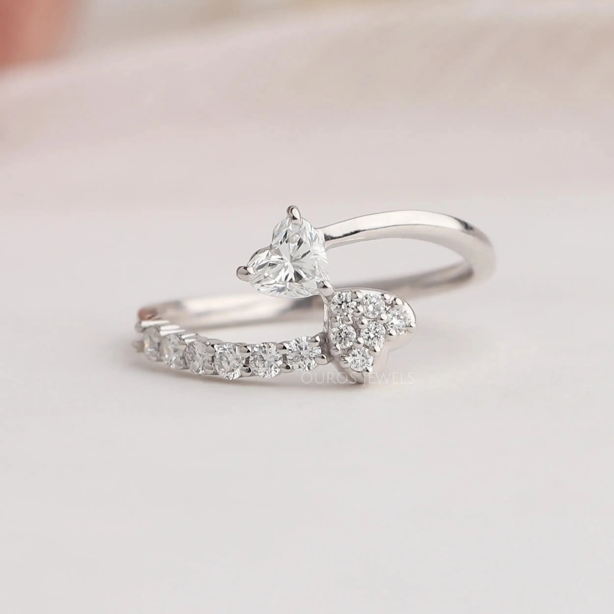 Heart Diamond  Bypass Set  Dainty  Ring