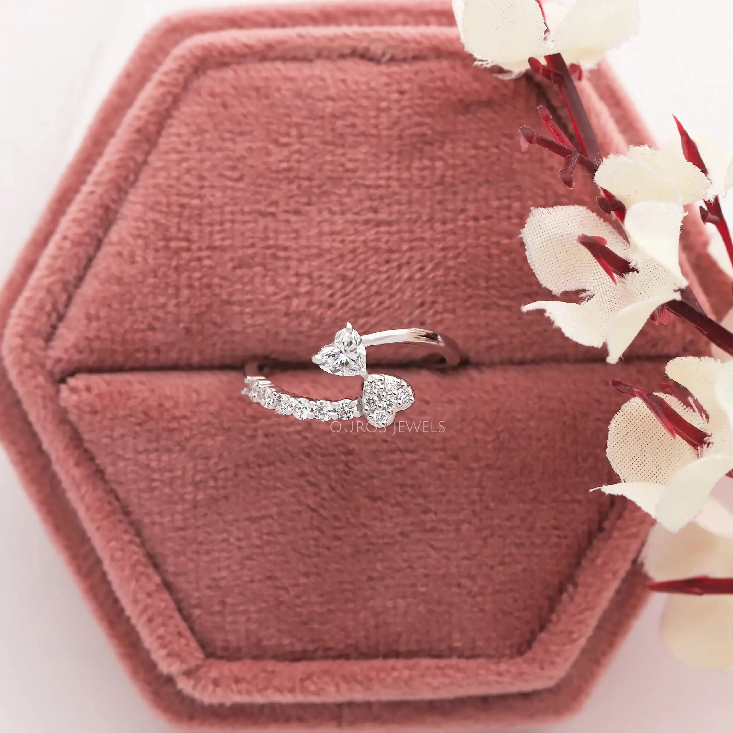 Heart Diamond  Bypass Set  Dainty  Ring