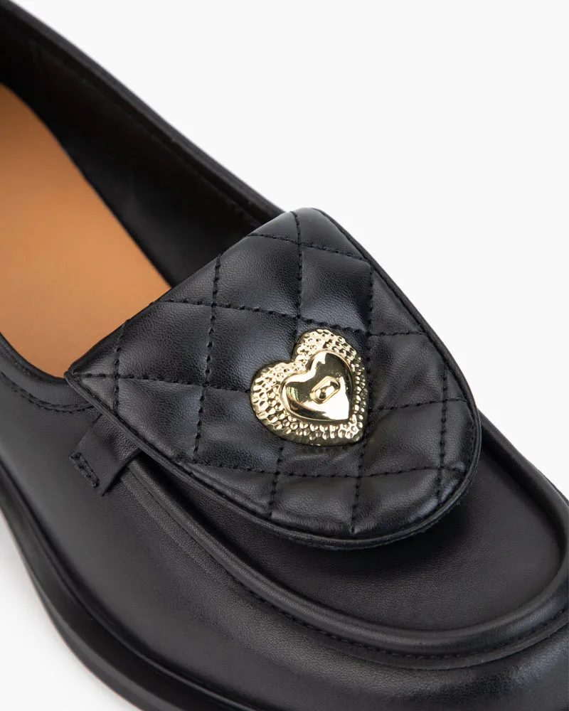 Heart Slip On Mid Heel Loafers with Decorative Theme Design