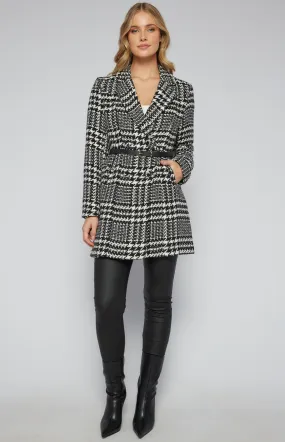 Houndstooth Faux Wool Coat with Contrast Belt (SJT369-2A)