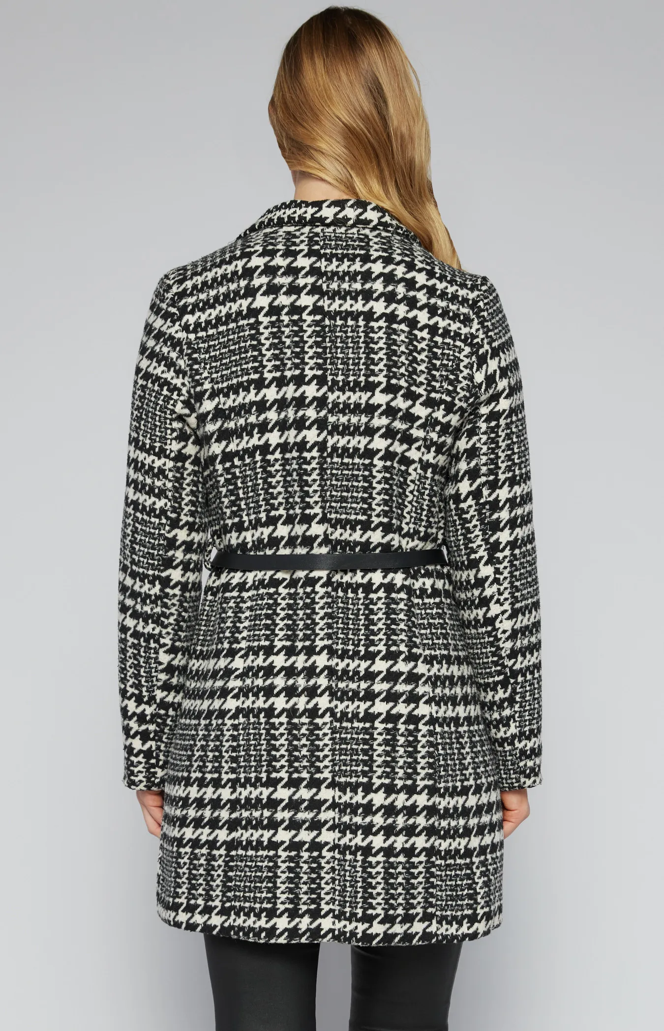 Houndstooth Faux Wool Coat with Contrast Belt (SJT369-2A)