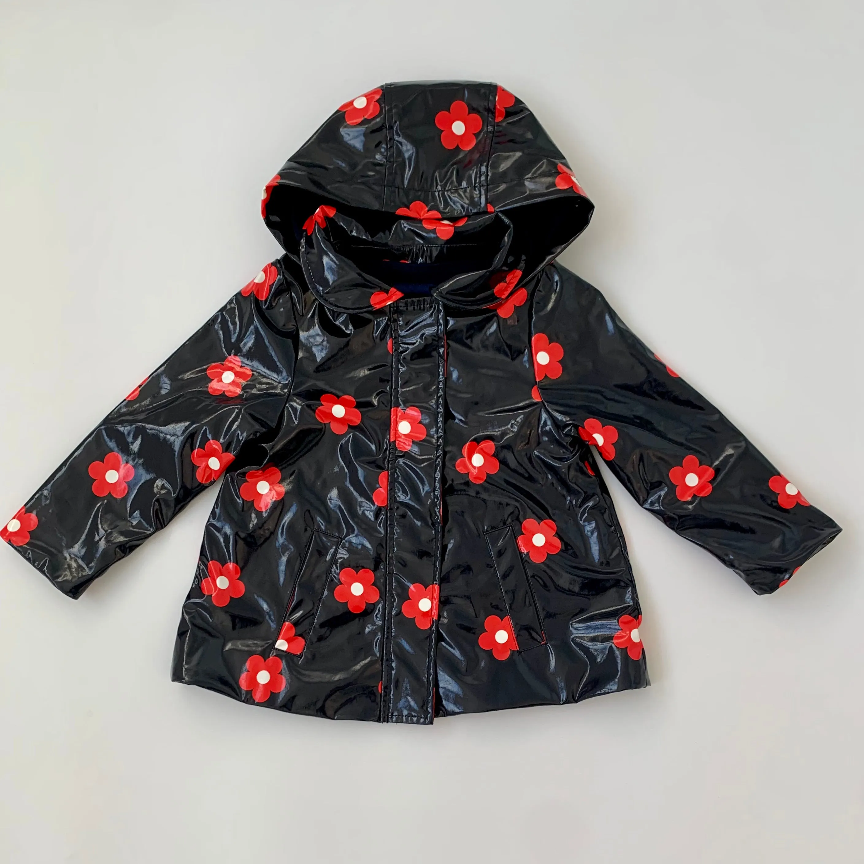 Jacadi Raincoat - Navy and Red Daisy Print - Size 3 Years