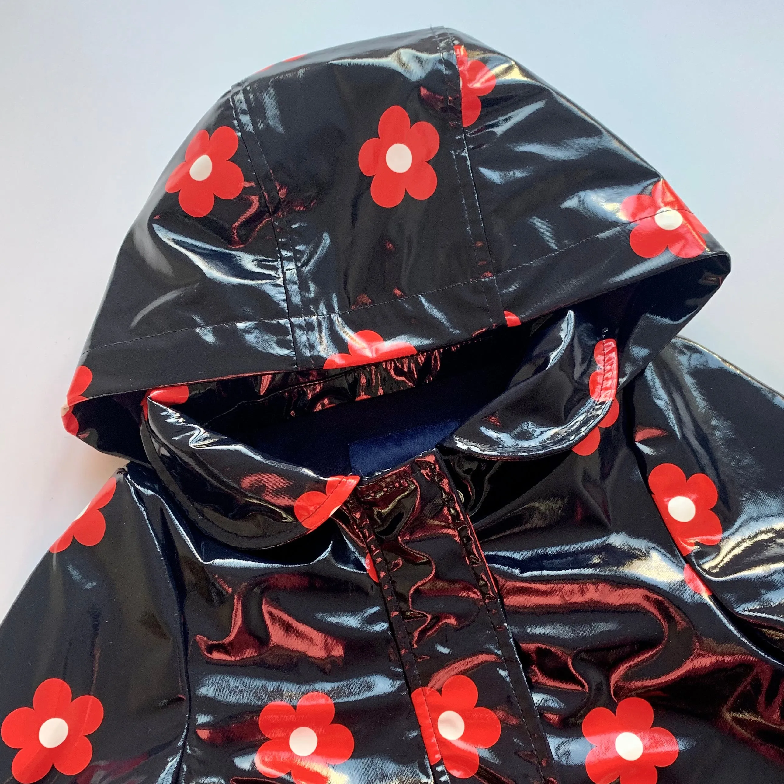 Jacadi Raincoat - Navy and Red Daisy Print - Size 3 Years