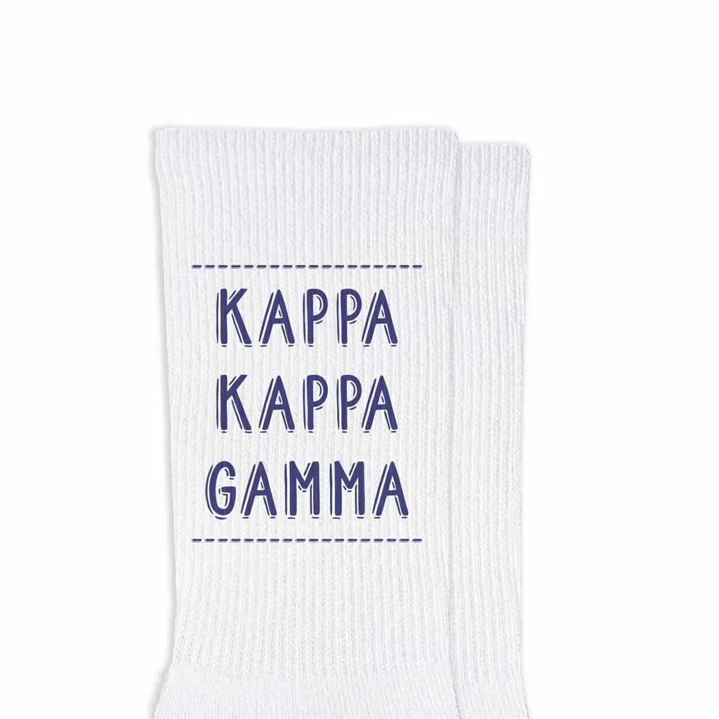 Kappa Kappa Gamma Sorority Crew Socks - Name & Colors