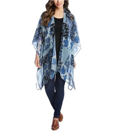 Karen Kane Womens Sheer Patchwork Open Front Kimono Top Blouse