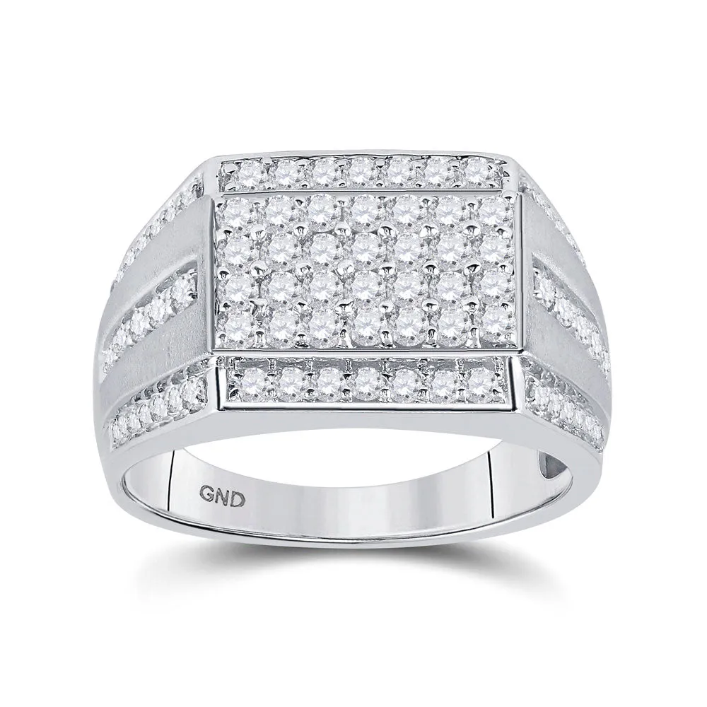 Keene Jewelers 10kt White Gold Mens Round Diamond Cluster Ring 1-1/4 Cttw