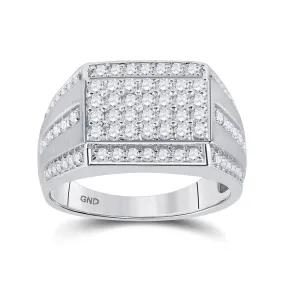 Keene Jewelers 10kt White Gold Mens Round Diamond Cluster Ring 1-1/4 Cttw