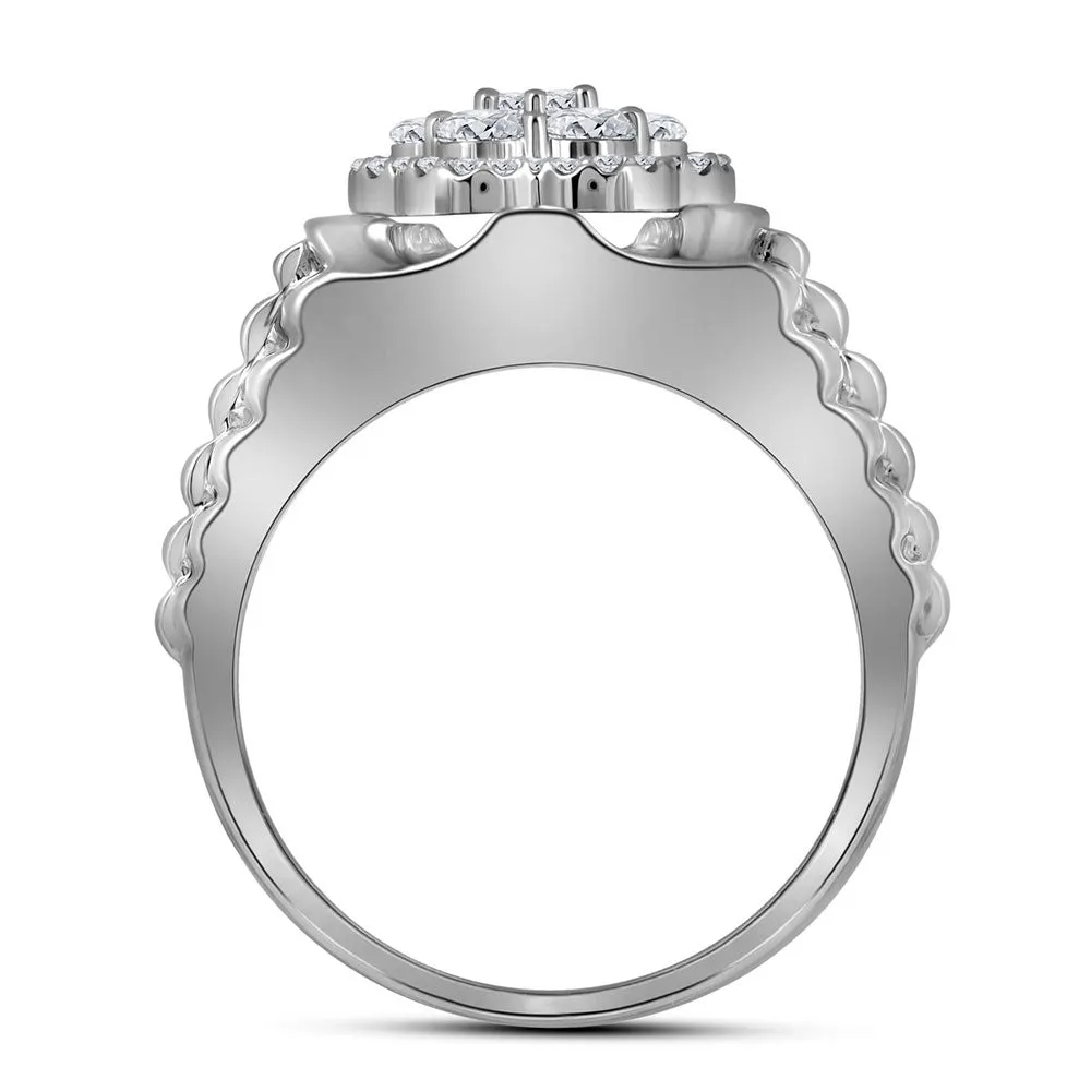 Keene Jewelers 10kt White Gold Mens Round Diamond Scalloped Cluster Ring 1 Cttw