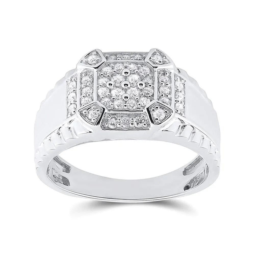 Keene Jewelers 10kt White Gold Mens Round Diamond Square Ring 1/2 Cttw