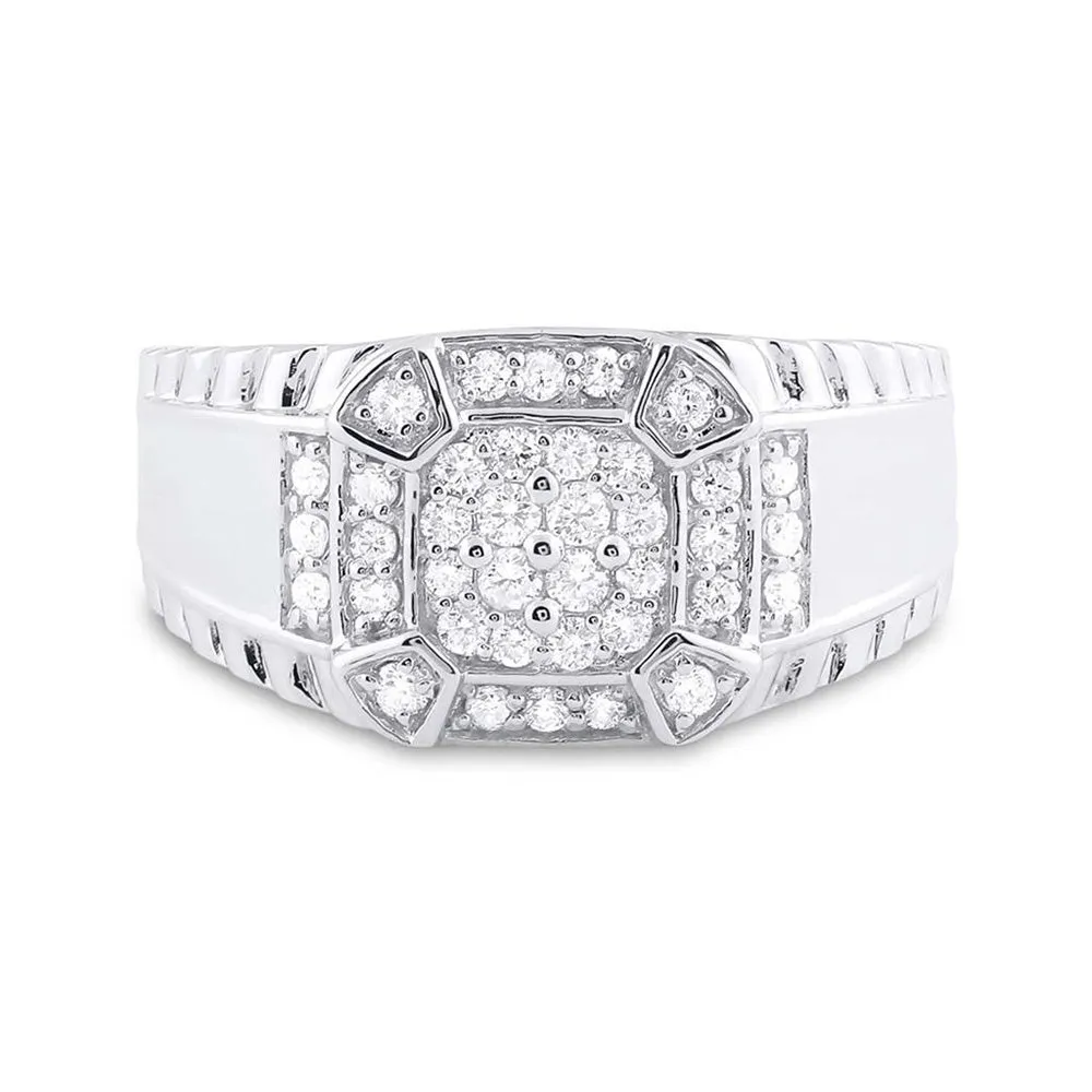 Keene Jewelers 10kt White Gold Mens Round Diamond Square Ring 1/2 Cttw