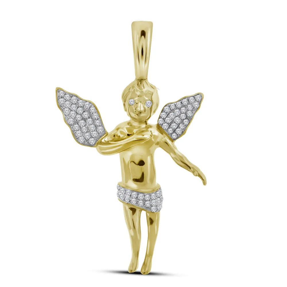 Keene Jewelers 10kt Yellow Gold Mens Round Diamond Angel Cherub Charm Pendant 1/2 Cttw