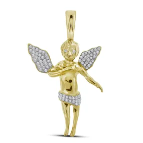 Keene Jewelers 10kt Yellow Gold Mens Round Diamond Angel Cherub Charm Pendant 1/2 Cttw