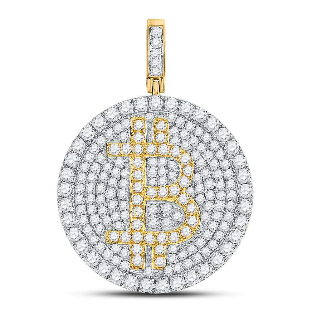 Keene Jewelers 10kt Yellow Gold Mens Round Diamond Bitcoin Circle Charm Pendant 2-1/2 Cttw