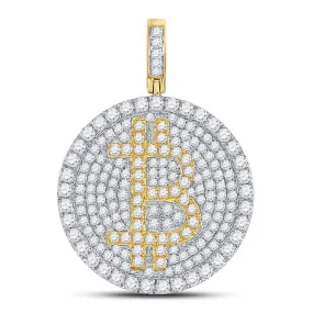 Keene Jewelers 10kt Yellow Gold Mens Round Diamond Bitcoin Circle Charm Pendant 2-1/2 Cttw