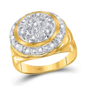 Keene Jewelers 10kt Yellow Gold Mens Round Diamond Circle Cluster Ring 1/4 Cttw