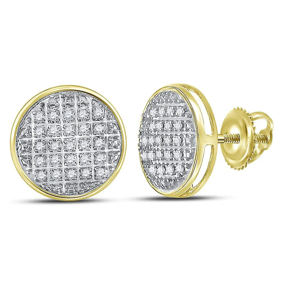 Keene Jewelers 10kt Yellow Gold Mens Round Diamond Circle Cluster Stud Earrings 1/8 Cttw